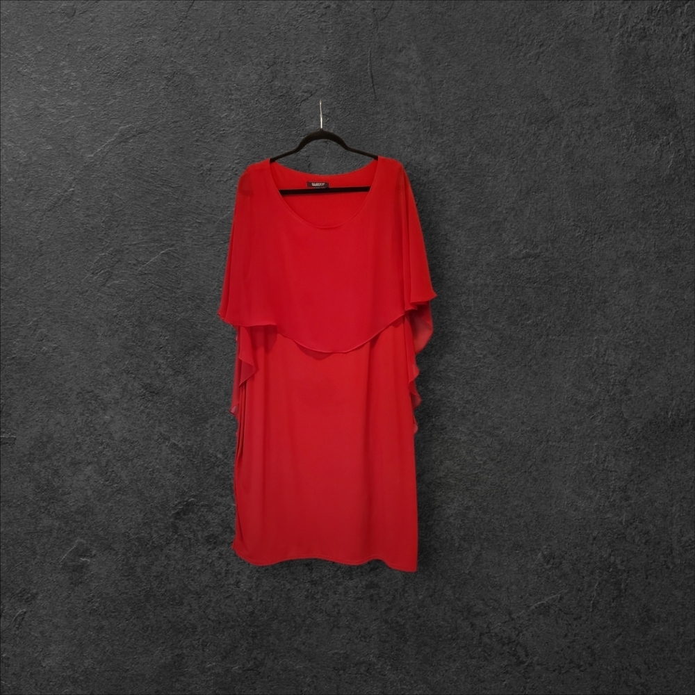 🌼Glamour Solid Red Layered Plus Size Dress 20W